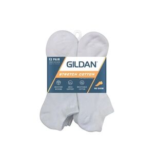 Gildan Men's Shoe Size 6-12 No Show Socks, Pack of 12 White NWT